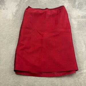 VTG Moshita Couture Satin Silk Wool Blend Skirt Women 16 Red Pleated Hem Holiday